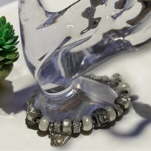 💎💟Vintage Silver Charm Bracelet with Pearls